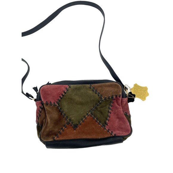 VTG Patchwork Stitch Crossbody Suede Leather Earthy Boho Hippie Purse Bag - Picture 1 of 10